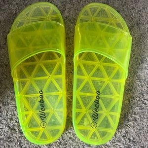 Neon yellow slides. Size 7